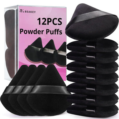 12-Piece Velvet Triangle Powder Puff Set- Flawless Finish for Loose & Pressed Powder