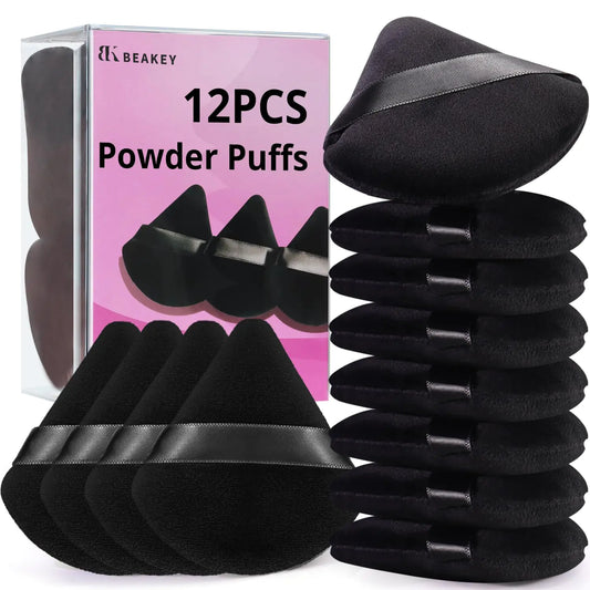 12-Piece Velvet Triangle Powder Puff Set- Flawless Finish for Loose & Pressed Powder